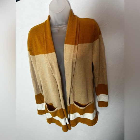 VERME AMI Striped Open-Front Cardigan Sweater - Brown and Beige/size M - Picture 2 of 10